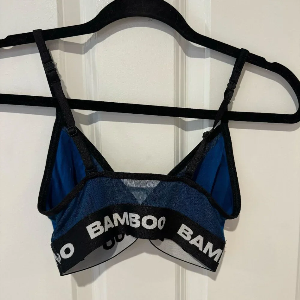 Blue‎ Bamboo Banded Triangle Mesh Bra - Size Small